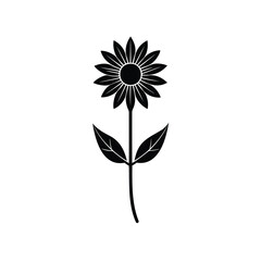A simple black and white illustration of a single daisy flower