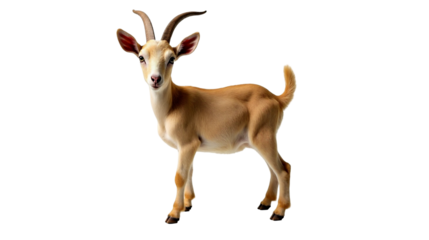Curious LaMancha goat with unique ears and soft beige coat standing gracefully in a sunny meadow