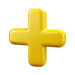 Obraz premium Bright yellow plus symbol isolated on transparent background