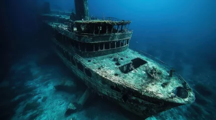 Vitrage gordijnen underwater ferry wreck very dark sea  © ANDREI