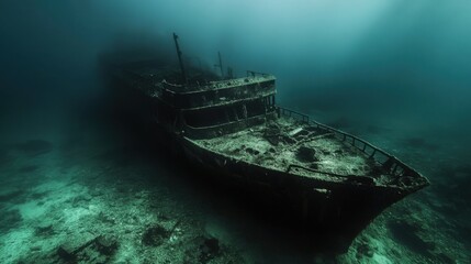 underwater ferry wreck very dark sea
