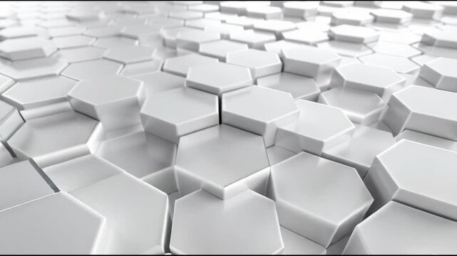 Abstract Hexagon Geometric Surface Loop 1A. Light bright clean minimal hexagonal grid pattern, random waving motion background canvas in pure wall architectural white.