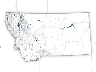 Withe map of Montana with state borders isolated on transparent background. Contains modified Copernicus Sentinel data 2025.