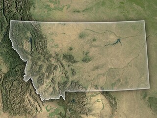 Realistic view of Montana from space with clear state borders. Contains modified Copernicus Sentinel data 2025.