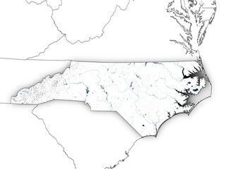 Withe map of North Carolina with state borders isolated on transparent background. Contains modified Copernicus Sentinel data 2025.
