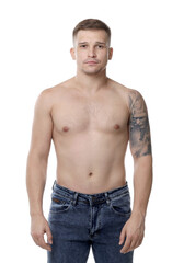 Handsome young man posing on white background