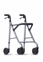 Gray Wheeled Walker Mobility Aid for Elderly on White Background