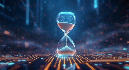 Futuristic Digital Hourglass Symbolizing Time and Technology

