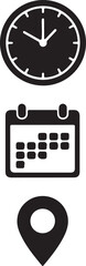 Time, Date, and Location Icons Planning and Scheduling Essentials