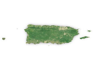 Realistic map of Puerto Rico isolated on transparent background. Contains modified Copernicus Sentinel data 2025.