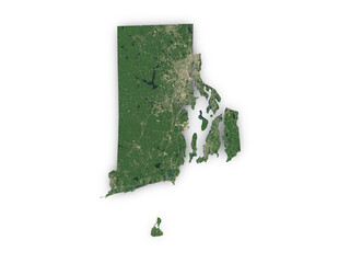Realistic map of Rhode Island isolated on transparent background. Contains modified Copernicus Sentinel data 2025.