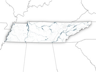 Withe map of Tennessee with state borders isolated on transparent background. Contains modified Copernicus Sentinel data 2025.