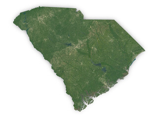 Realistic map of South Carolina isolated on transparent background. Contains modified Copernicus Sentinel data 2025.