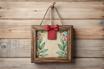 Rustic Wooden Frame with Floral Design and Gift Tag Perfect for Home Decor