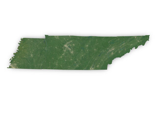 Realistic map of Tennessee isolated on transparent background. Contains modified Copernicus Sentinel data 2025.
