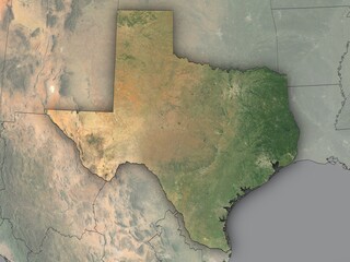 Very detailed map of Texas with clear state borders. Contains modified Copernicus Sentinel data 2025.