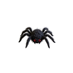 a spider with vibrant colors, predominantly black and red, against a solid dark background. it appears to be a digital illustration of a tarantula with large eyes that seem to glow or emit light