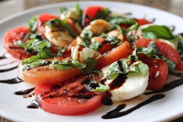 Caprese salad with balsamic glaze.
