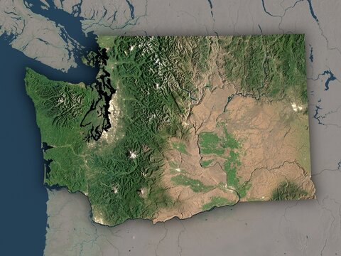 Very detailed map of Washington with clear state borders and visible cities. Contains modified Copernicus Sentinel data 2025.