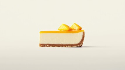 Delicious Slice of Creamy Cheesecake with Mango Topping on Plate