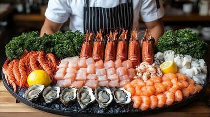 Assortment of fresh seafood on a platter.