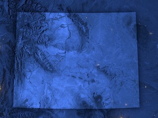 Wyoming as seen from space at night with visible state borders. Contains modified Copernicus Sentinel data 2025.