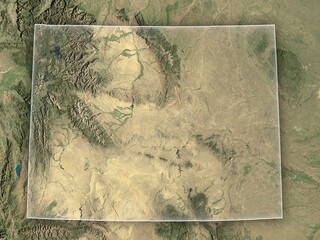 Realistic view of Wyoming from space with clear state borders. Contains modified Copernicus Sentinel data 2025.