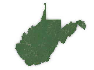 Realistic map of West Virginia isolated on transparent background. Contains modified Copernicus Sentinel data 2025.