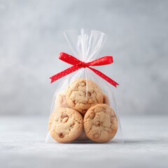 Freshly Baked Sweet Cookies in Decorative Plastic Bag with Ribbon