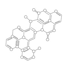 Detailed black and white line drawing of a complex organic chemical structure on a white background