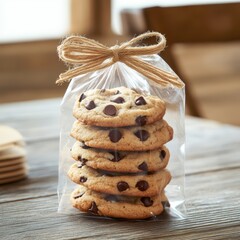 Freshly Baked Chocolate Chip Cookies in Clear Plastic Bag