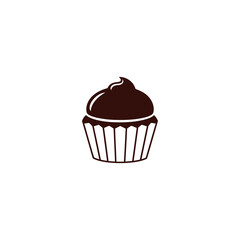 A minimalist vector illustration of a chocolate cupcake with white background and simple line art style