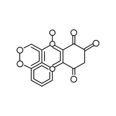 Illustration of a complex chemical structure with rings and bonds in black outline on white background