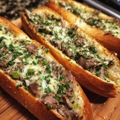 Savory Garlic Bread with Meaty Toppings and Cheese Melted Delight