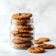 Freshly Baked Chocolate Chip Cookies in Glass Jar with Rustic Style