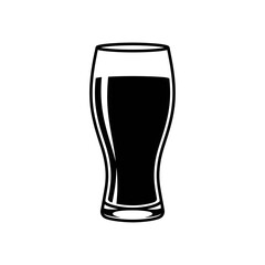 A black and white illustration of a pilsner glass filled with a dark liquid on a white background
