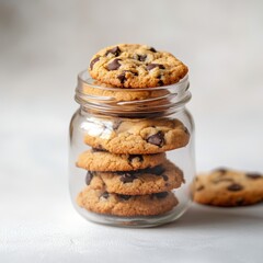 Freshly Baked Cookies in a Glass Jar with Chocolate Chips