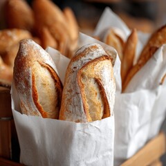 Freshly Baked Bread Loaves in Wooden Basket with Soft Texture