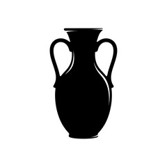 A silhouette illustration of a black vase with two handles on a white background in a vector format