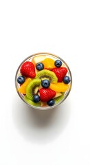 Delicious fruit salad bowl with strawberries blueberries kiwi healthy eating colorful fruits fresh dessert