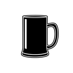 A black and white illustration of a beer stein with a handle on the right side of the stein design