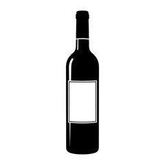 Illustration of a black wine bottle with a blank white label isolated on a white background
