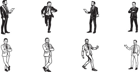 Diverse business professionals in action poses, Office team character design vector