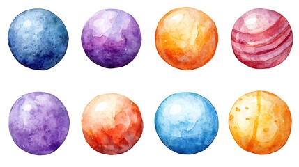 Colorful, spherical shapes painted with watercolor.