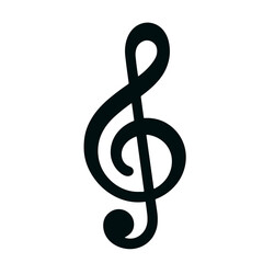 Musical treble clef symbol in black silhouette design  