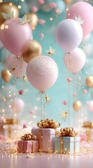 Celebration event with balloons and gifts festive atmosphere studio