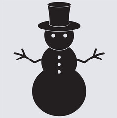 snowman with hat silhouette vector art illustration, snowman with a hat