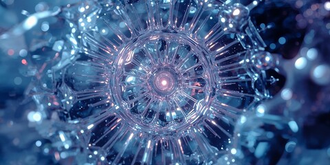 A mesmerizing abstract tunnel of crystalline structures with a central glowing light source creating depth