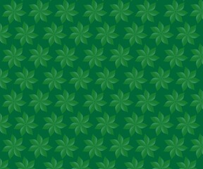 Seamless pattern of green stylized flowers on a dark green background