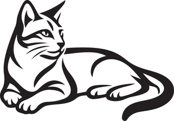 Relaxing cat line art black and white style, Sleeping feline elegant illustration